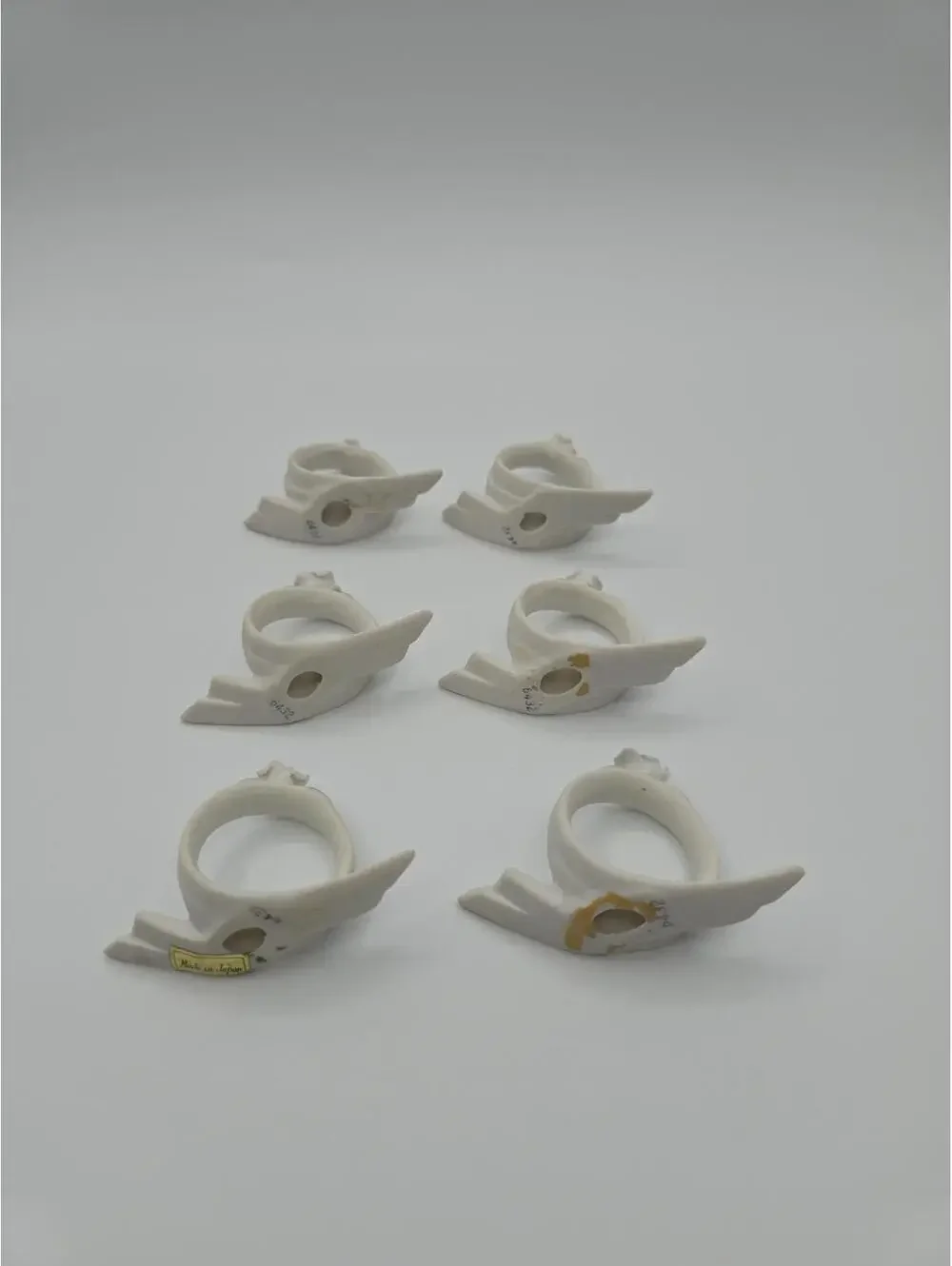 Vintage Set of 6 Rose Pink Yellow Blue Porcelain Napkin Rings Made In Japan